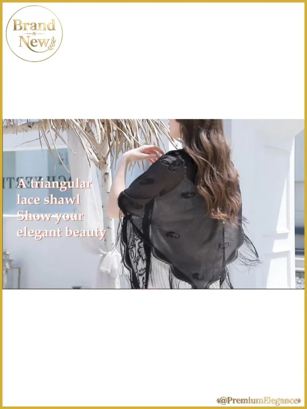 Lace Triangle Shawl with Tassels Floral Sheer Wrap for Evening